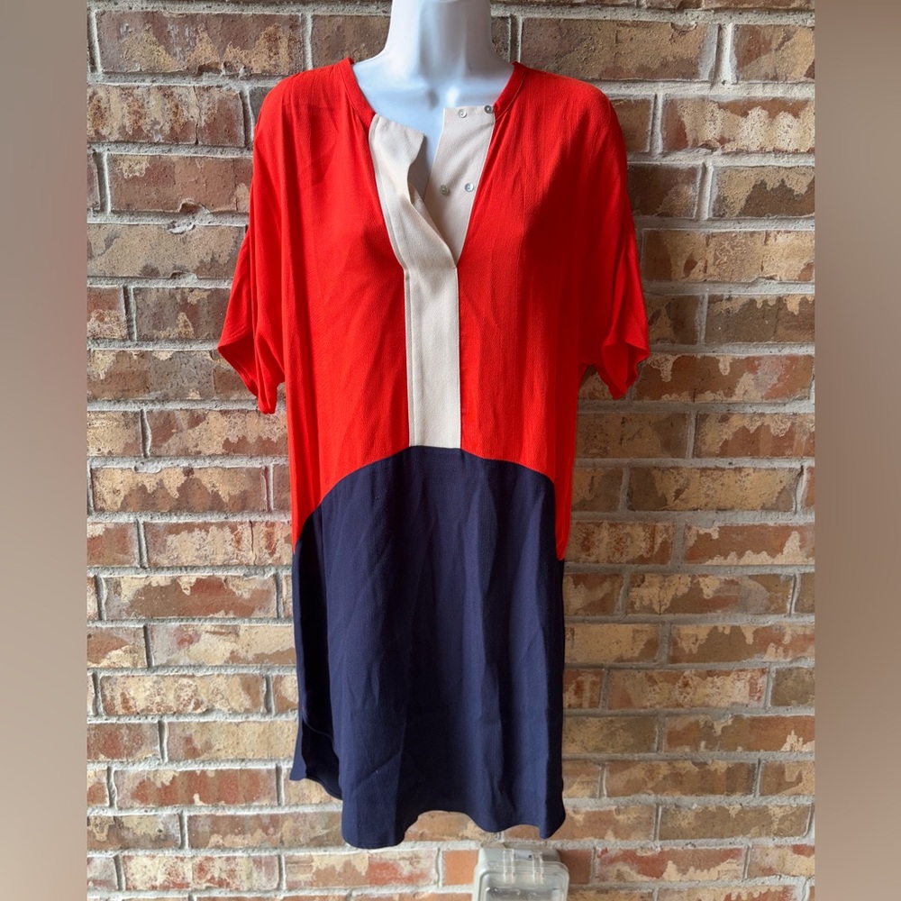 Zara Coral and Navy Colorblock Dress size M - Picture 2 of 9
